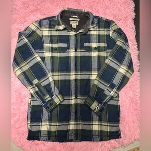 L.L. Bean Green and Blue Plaid sherpa lined flannel shirt